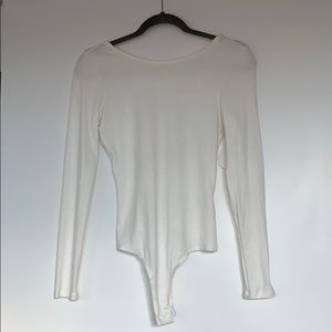 White Long Sleeve Scoop Back Bodysuit
